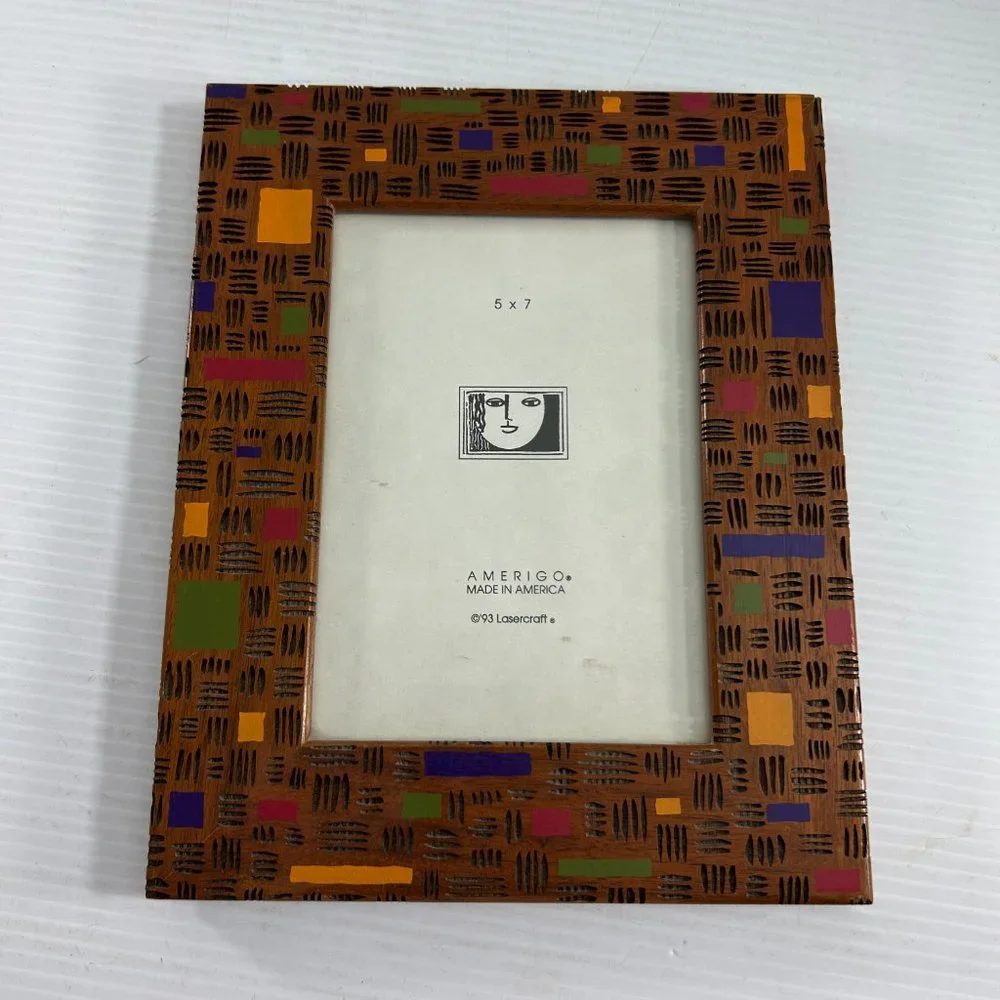 Vintage 1993 Amerigo Lasercraft For 5X7 Photo Frame Wood Table Top Abstract